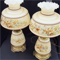 Pair of Glass Electric Hurricane Style Lamps