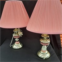 Matching Pink and Brass Tone Table Lamps