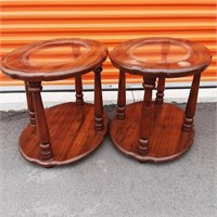 Matching Glass Top Wood Side Tables