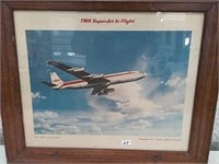 Framed TWA super jet in flight adv
