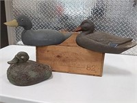 Wooden box & duck decoys