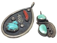 2 VTG NA Turquoise & Coral Pendants 23.1g TW