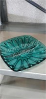 Vintage teal blue glass square divided plate, 7 x