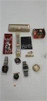 Assorted wrist watches, ink pen, billfold, type