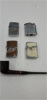 4 vintage Zippo lighters and new Honey Brook pipe
