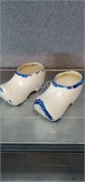Two vintage glaze pottery Dutch shoe planters,