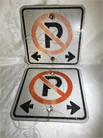 Two No Parking Enamel Signs