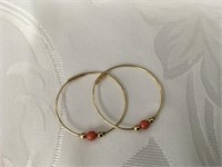 10 K Gold and Coral Hoop Earring
