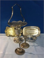 Pewter Swan Ring Holder & Silver Plate Lot