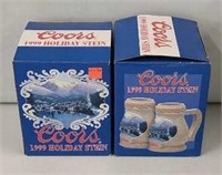 2x- Coors 1999 Holiday Steins