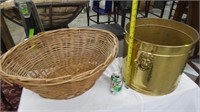 Wicker Basket & Brass Flower Pot