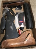ASSORTED GUN PARTS AND HOLSTER