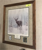 1990 DEER STAMP PRINT, AND COINS, SIGNED, NUMBERED