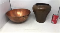 Vintage hammered copper vase and large copper