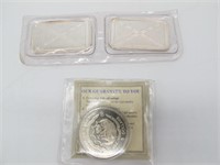 TWO ONE OUNCE SILVER BARS W/ COLLECTOR COIN