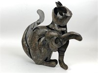 Vintage Handmade Hammered Tin Cat Statue 14.25" H
