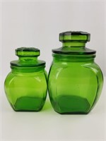 Vintage Green Depression Glass Canisters