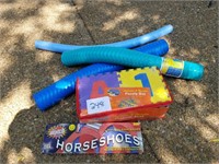 pool toys, horseshoes