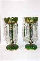 European bohemian glass vintage green lusters 19th