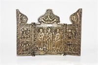 Small Russian Orthodox bronze triptych from 19th c