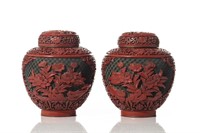 Antique Chinese Cinnabear red lacquer black vases