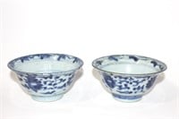 2 Qing antique blue and white porcelain bowls