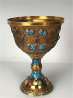 Antique chinese silver gold plated enamel cup 925