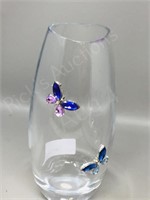 crystal vase w/ butterfly decor  10" tall