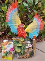 898 - FEATHERED PARROT FIGURINE 16.5"H & PET LIGHT