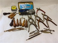 Lot of Leather Working Tools, Small Tool Box +