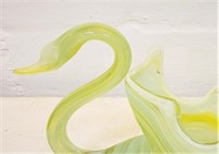 Hand Blown glass Swan; pale yellow, green swirl...
