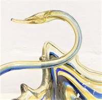 Vintage Hand Blown glass Swan, gold, navy swirl...