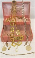 Gold tone goody box: 40" chunky chain, 7" anklet &