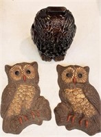 Wise Old Owl brown glass Coin Bank & 2...