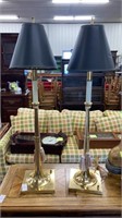 Pair of tall brass lamps w/ black shades 34” tall