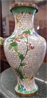 Green floral brass Chinese vase