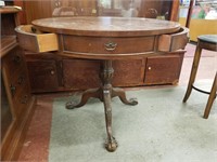 Round paw foot table with 3 side drawers