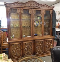 2 piece oak carved hutch 72 in wide no contents