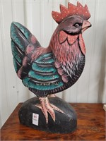 Hand hewn painted wooden rooster