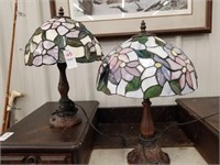 Pair 9f stained glass shade lamps