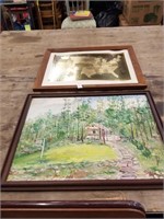 Lot of 1 painting of cottage in woods on canvas