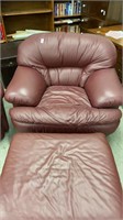 Red leather chair with ottoman