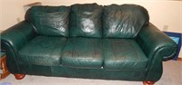 7' Green leather Overstuffed Couch
