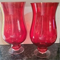 (2) 13" Red Vases