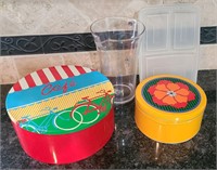 (2) Nesting Tins with Clear Plastic Pitcher