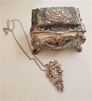 Silver Plated Ornate Box and Brooch Pendant