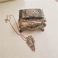 Silver Plated Ornate Box and Brooch Pendant