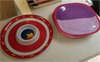 (10) Reusable Plastic Plates and Chip&Dip Tray