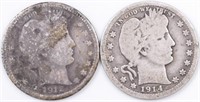 1912, 1914 Barber Quarter