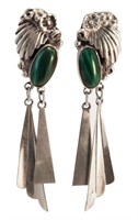 Sterling Navajo Malachite Dangle Earrings